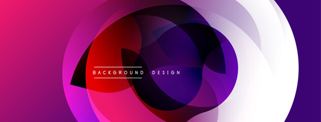 Poster - Abstract dynamic layers create vibrant, modern design. Overlapping circles form fluid composition, purple hues dominate.