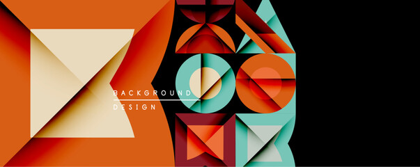 Leinwandbilder - Abstract geometric composition. Overlapping shapes create dynamic visual interest. Warm orange, teal, beige tones dominate design. Modern aesthetic, clean lines present.