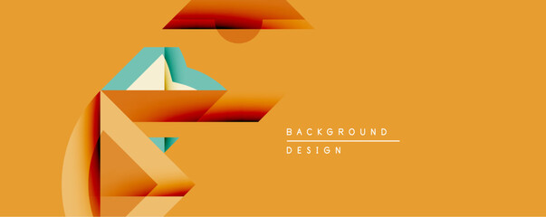 Poster - Abstract geometric composition. Orange hues dominate with teal accents. Layered paper shapes create depth, modern aesthetic. Minimalist design suitable for backgrounds, branding.