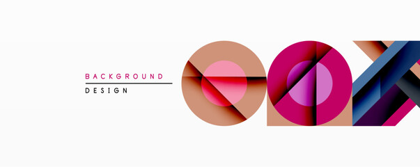 Leinwandbilder - Abstract geometric shapes create vibrant background. Circles, squares, lines intersect forming modern design. Pink, peach, blue hues dominate composition. Minimalist aesthetic.
