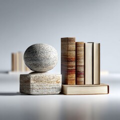 Poster - Books and Stone: A Still Life Composition with Textural Contrasts and Subtle Lighting in a Minimalist Setting