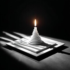 Aufkleber - Minimalist Serenity: A Spiraling Candle's Gentle Glow in a Dark Room, Casting Shadows on White Squares, Offering Peace and Reflection