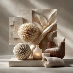 Poster - Neutral Serenity: A Still Life Composition of Textures and Forms in Earthy Tones Under Soft, Natural Light