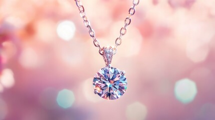 Canvas Print - elegant diamond pendant necklace on a shimmering background.