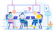© Hiro - Three people at a table with laptops. Ideal for illustrating teamwork, collaboration, brainstorming, technology, co working spaces, and remote work concepts.