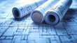 © 少克 郭 - High-resolution architectural blueprints and drawings on white paper rolls, symbolizing home construction planning stage, professional commercial architecture photography