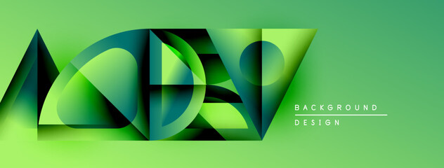 Fototapete - Abstract geometric shapes overlap, creating dynamic green composition. Modern design elements suggest innovation, technology. Background features gradient effect.