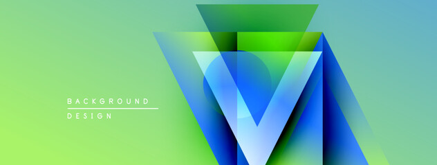 Leinwandbilder - Abstract geometric design. Vibrant gradients create layered triangular shapes. Green, blue hues dominate composition. Modern aesthetic.