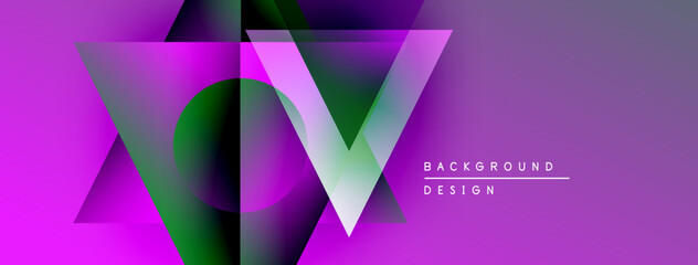 Leinwandbilder - Abstract geometric design. Purple, green hues blend. Modern style, vibrant colors create dynamic visual impact. Minimalist text present.