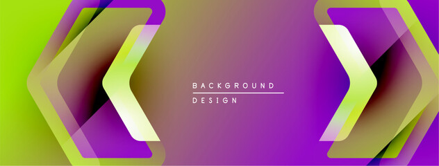Poster - Abstract background features vibrant gradients, geometric shapes, overlapping layers. Modern design elements create dynamic visual effect.