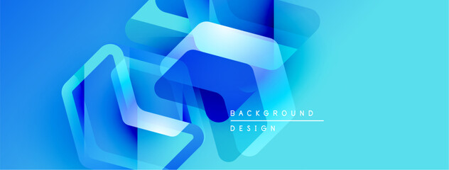 Aufkleber - Abstract blue design features overlapping geometric shapes, gradients, smooth transitions. Modern background suitable for digital projects.