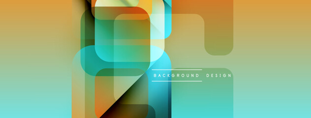 Fototapete - Abstract geometric shapes overlap, creating vibrant color transitions. Modern design features teal, orange, brown hues. Minimalist style.