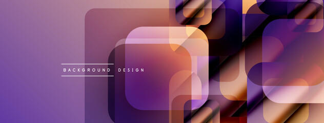 Aufkleber - Abstract purple design features overlapping squares. Gradient colors create modern, dynamic visual effect. Text reads background design.