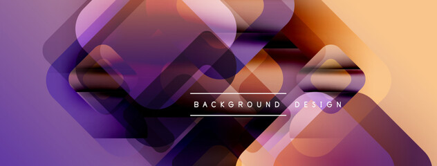 Aufkleber - Abstract geometric shapes overlap, creating vibrant purple, orange gradients. Modern design features text background design. Smooth transitions, dynamic composition.
