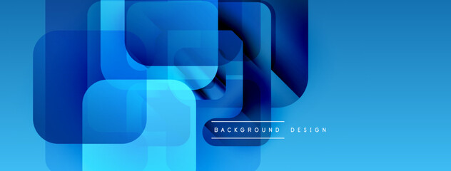 Aufkleber - Abstract blue layers create modern geometric background. Smooth gradients, overlapping squares suggest depth, innovation.