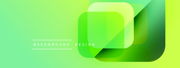 Aufkleber - Bright green background features overlapping square layers. Gradient shades create modern, dynamic visual effect. Text reads background design.