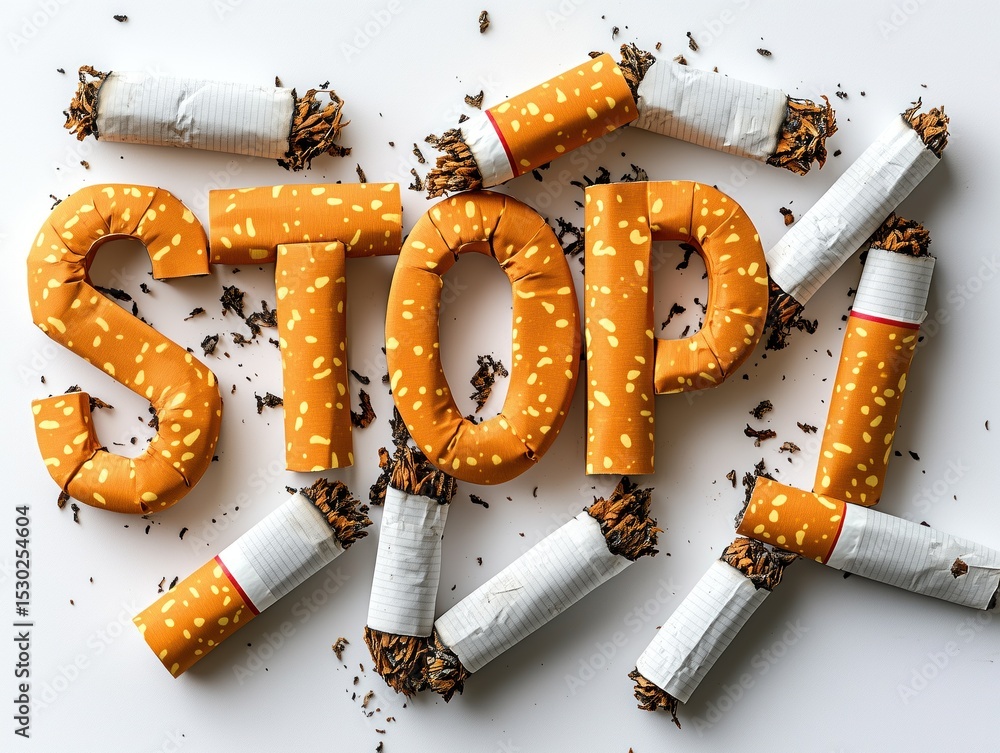 Stop Promoting Cigarettes shaped into the word STOP to promote anti-smoking awareness ...
