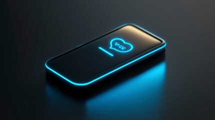 Wall Mural - glowing smartphone displaying a heart icon and text message.