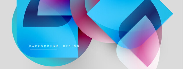 Aufkleber - Abstract geometric shapes overlap, creating vibrant color gradients. Blue, pink, purple hues dominate design. Background is light gray.