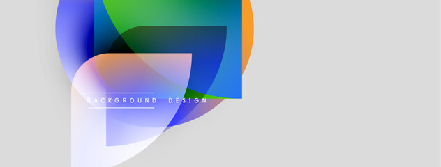 Aufkleber - Abstract shapes overlap, creating vibrant color gradients. Minimalist design with text elements for background use. Modern aesthetic.