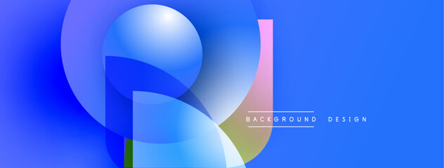 Aufkleber - Abstract blue design features overlapping circles, squares. Gradient colors create dynamic visual effect. Modern aesthetic.