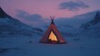 © Banyu - Arctic Winter Camp: Illuminated Teepee amidst Snowy Mountains