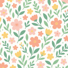pastel floral pattern with cute flowers and leaves. perfect for fabric, wrapping paper, or spring de