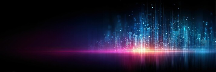 Wall Mural - abstract lights emerge from the darkness, reflecting in neon-colored water