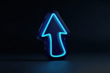 Canvas Print - A luminous turquoise arrow pointing upward casts shadows on a dark surface