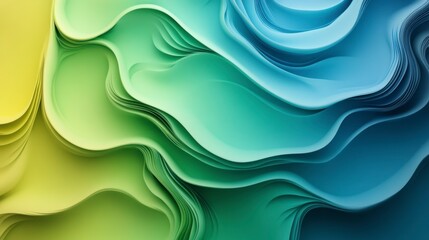 Wall Mural - abstract background with layered, wavy, pastel green, yellow, and blue shapes.