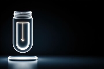 Wall Mural - glowing jar with downward arrow on a pedestal against a dark background