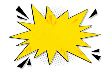 Fototapete - Yellow explosion speech bubble element with comic-style pop art design on clean white background, perfect for modern message mockup templates. 3D Rendering