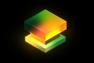 Wall Mural - glowing isometric stack with vibrant, gradient hues on a black background