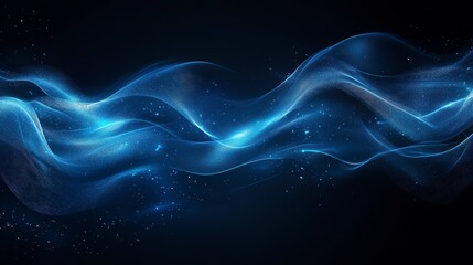 Wall Mural - abstract blue wave with glowing particles on dark background.