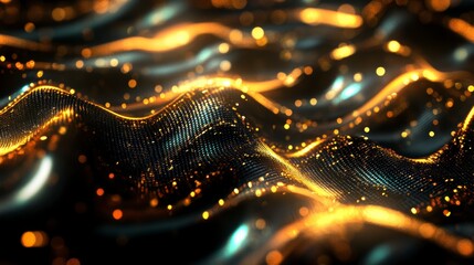 Wall Mural - abstract gold and black wavy surface with glittering particles.
