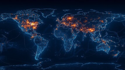 Wall Mural - glowing network map of the world, showing global connections and data flow.