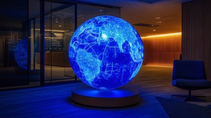 Wall Mural - illuminated global network sphere in modern lobby.