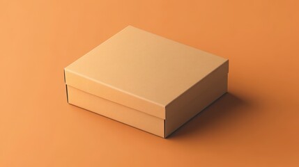 Wall Mural - a simple, closed, light brown cardboard box on an orange background.