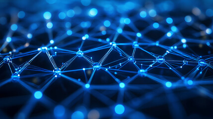 Wall Mural - close-up on blue blockchain nodes powering social network. viral content profiles converge with dece