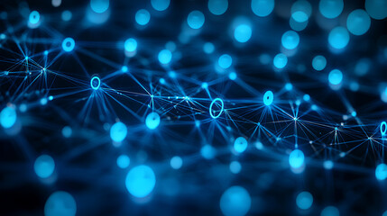 Wall Mural - close-up on blue blockchain nodes powering social network. viral content profiles converge with dece