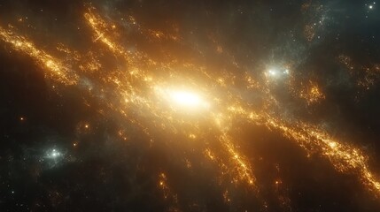 Wall Mural - abstract luminous nebula with golden light in dark cosmic space