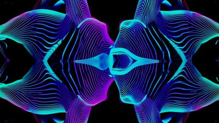 Abstract Symmetrical Glowing Lines with Vibrant Blue and Purple Gradient on Black Background, Modern Futuristic Graphic Resource