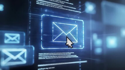 Aufkleber - A glowing digital envelope icon represents email communication in a futuristic, virtual environment.
