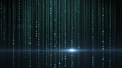 abstract animation of binary code cascading down like digital rain