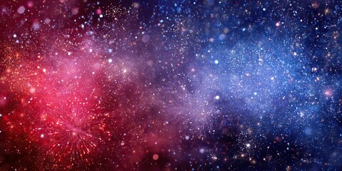 Wall Mural - Abstract blend of red and blue cosmic dust with bokeh-like specks