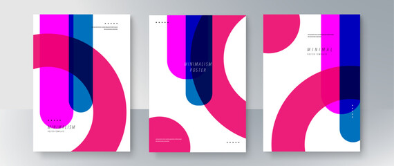 Wall Mural - Abstract Geometric Poster Set with Minimalist Design in Blue and Pink Shades