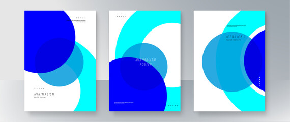 Wall Mural - abstract geometric poster set with minimalist design in blue shades