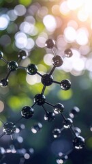 Wall Mural - detailed molecular structure model with sunlight and bokeh, symbolizing science and nature.
