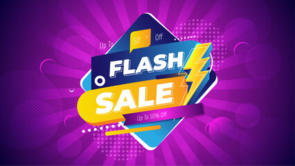 Wall Mural - flash sale banner with purple colors and special offer information