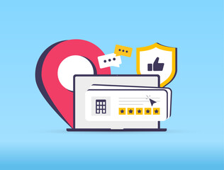 Wall Mural - local reputation management drives community trust with visual feedback icons, local review analytic